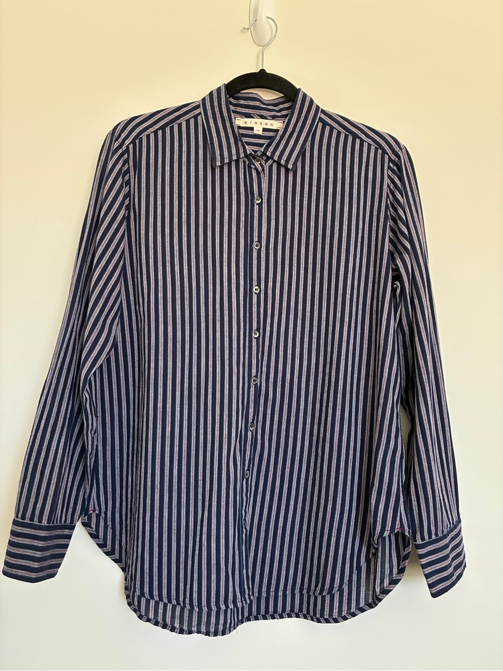 Xirena Casual Striped Button-Up Shirt - Navy/White size xs
